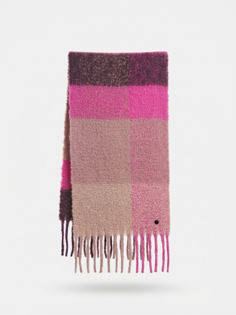 Express Oversized Colorblock Blanket Scarf Pink Taupe Brown Fringe 19” x 72”